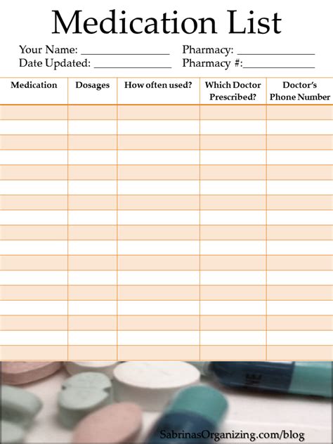 Simple Printable Medication List