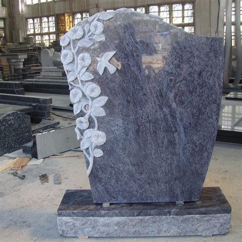 Granite Tombstone Stone Tombstones Bahama Blue Granite Headstone With Morning Glory