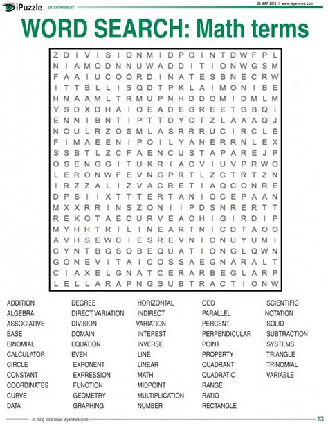 Algebra Word Search