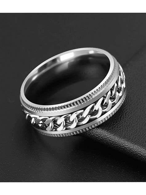 1pc Fashionable Stainless Steel Chain Rotatable Ring Style Ring Hip