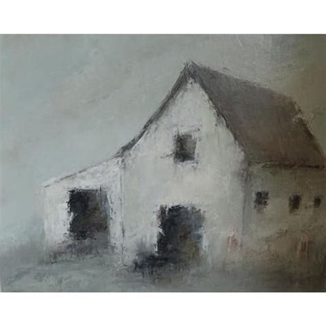 An Oil Painting Of A White House On A Gray Day With No One In It