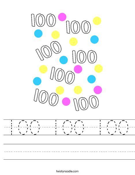 100 100 100 Worksheet Twisty Noodle Worksheets School Coloring