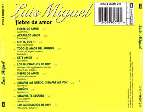 Car Tula Trasera De Luis Miguel Fiebre De Amor Portada