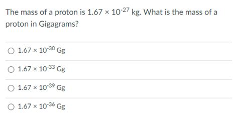 Solved The mass of a proton is 1.67 x 10-27 kg. What is the | Chegg.com