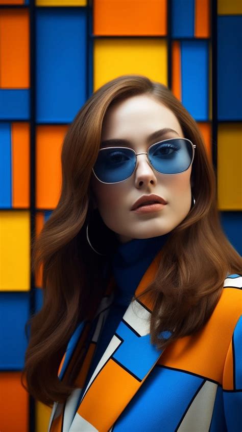 A Woman Wearing Sunglasses Standing In Front Of A Colorful Wall With