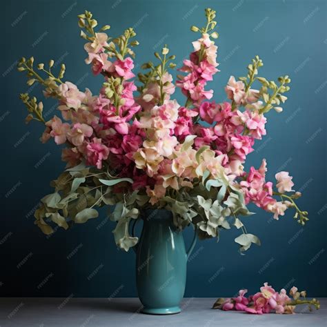 Premium Ai Image Snapdragon Arrangement Teal And Pink Flowers With 3d Effect