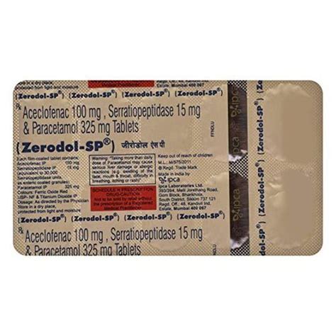 Zerodol Sp Aceclofenac Mg Serratiopeptidase Mg And Paracetamol