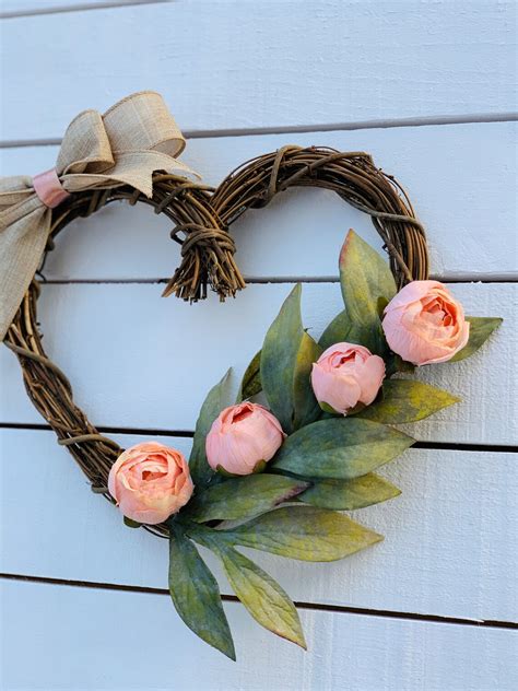 Heart Grapevine Wreath Heart Wreath Vine Wreath Peony Etsy