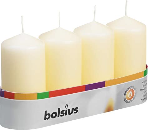 Bolsius Pillar Candles White Pack Of 4 Long Burning Time Of 20