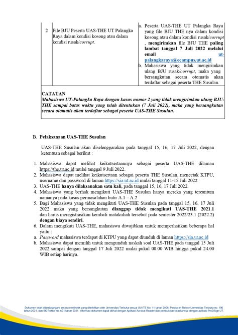 Tindak Lanjut Penanganan Penyelesaian Uas The Upbjj Ut