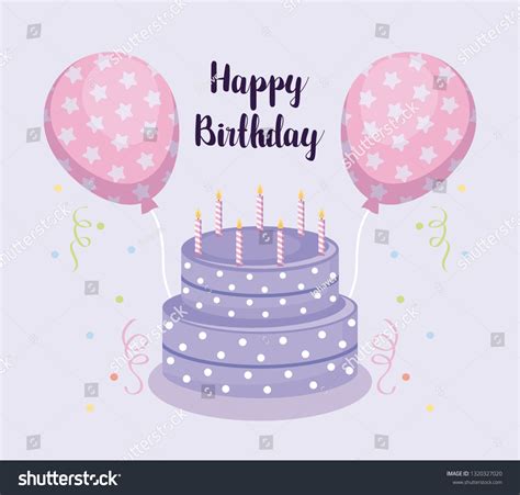 Happy Birthday Card Sweet Cake Balloons Stock Vector Royalty Free