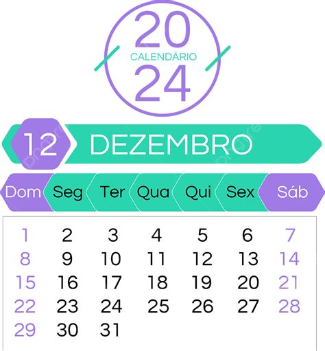 Calendário Verde Roxo Português De Dezembro De 2024 Png 2024 Português Calendário Imagem Png