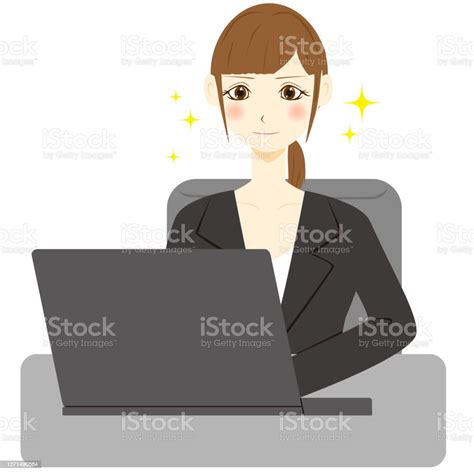 Business Woman Using Computer Vector Illustration Stock Illustration Download Image Now