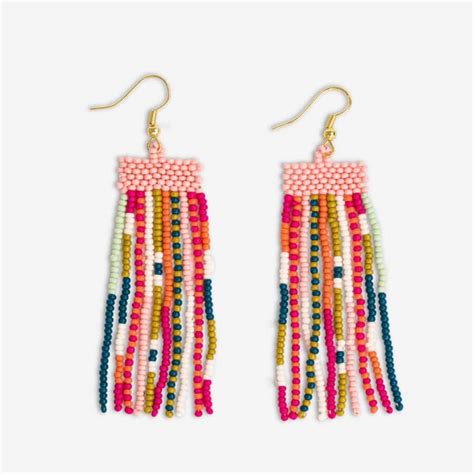 Adaline Mixed Patterns Beaded Fringe Earrings Rainbow Ink Alloy Llc