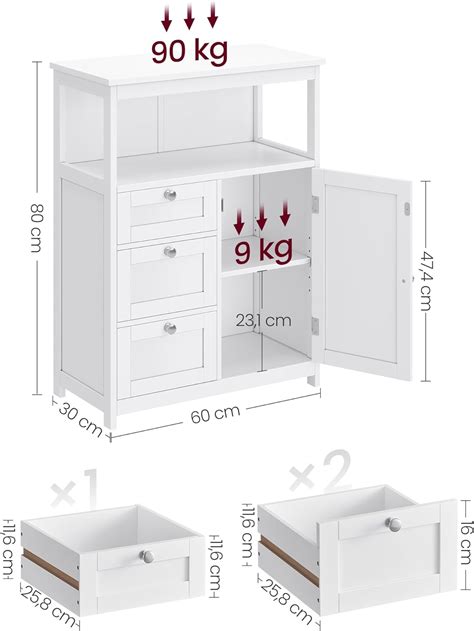 Badkamerkast Bijzetkast Met Laden Kastdeur Verstelbare Plank Wit