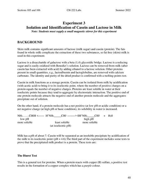 Experiment 3 Protocol Casein And Lactose 22M Copy Experiment 3