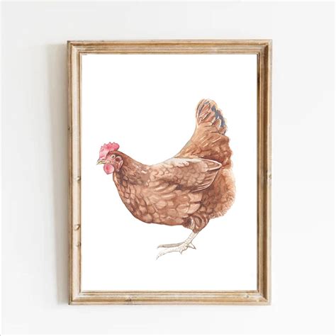 Rooster and Chicken Watercolor Painting Chicken Print Red - Etsy