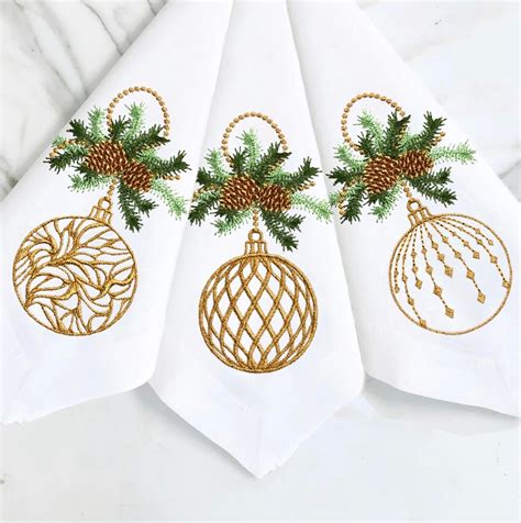 Set Of 6 Christmas Embroidered Napkins Premium Linen Dinner Etsy