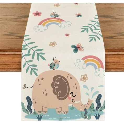 Chemin De Table Pour Enfants Motif L Phant Arc En Ciel Jungle