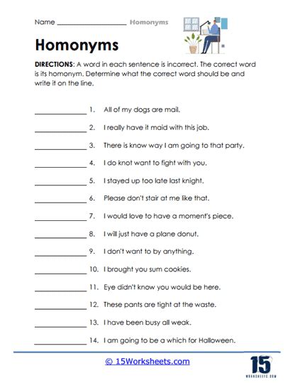 Homonyms Worksheets 15