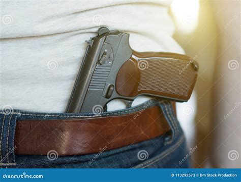 Man Wearing Gun Stock Image Image Of Human Backside