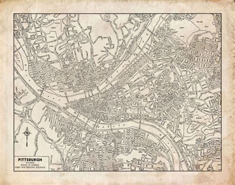 Pittsburgh Map Street Map Vintage Grunge Print Poster - Etsy