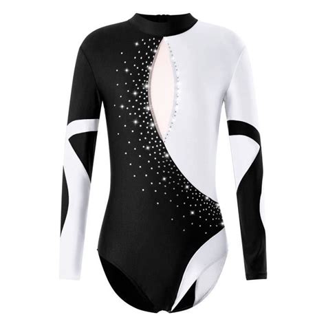 Justaucorps Gymnastique Fille Yizyif Strass Manche Longue Leotard Gym Bodysuit 5 14 Ans Argenté