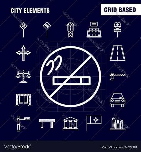 City Elements Line Icons Set For Infographics Vector Image