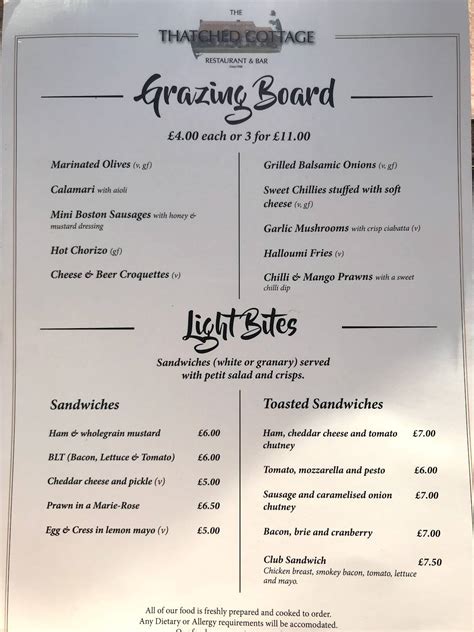 Menu At The Thatched Cottage Restaurant Sutterton