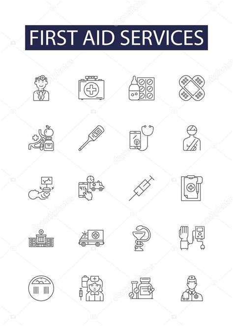 Los servicios de primeros auxilios línea vectorial iconos y signos