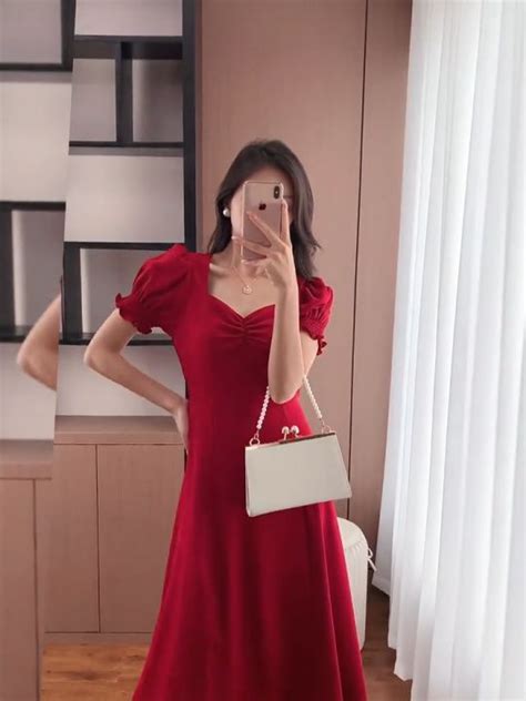 Summer White Dress For Woman Casual Red Long Dress Formal Puff Sleeves