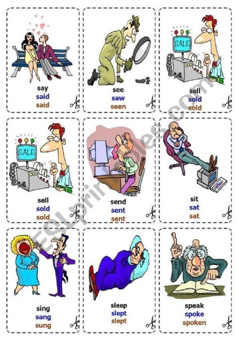 Irregular Verbs Cards FLash Cards 2 2 English Verbs English