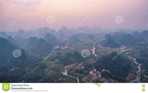 Sunset Over Guilin Mountains Stock Image - Image of copter, beautiful: 80216595