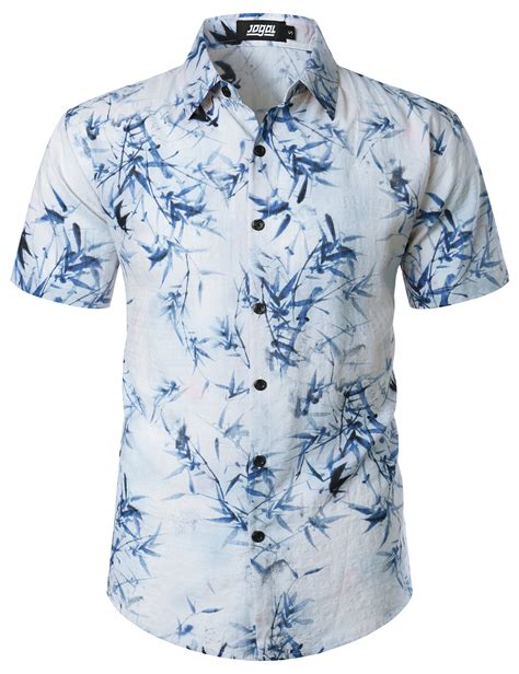 Jogal Mens Flower Casual Button Down Short Sleeve Hawaiian Shirt White