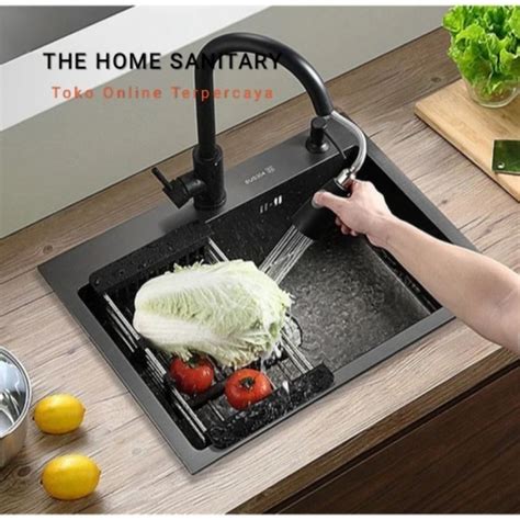 Jual Paket Lengkap Kitchen Sink Jkm Black Paket Kran Tarik Hitam