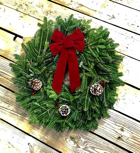 24 in. Fresh Christmas Wreath with Red Bow | Real Christmas Trees Delivered