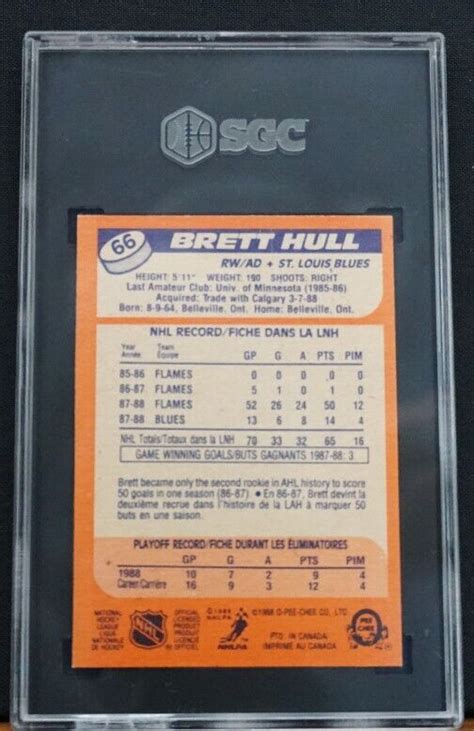 1988 89 O Pee Chee 66 Brett Hull Rookie Card SGC 7 NM St Louis Blues