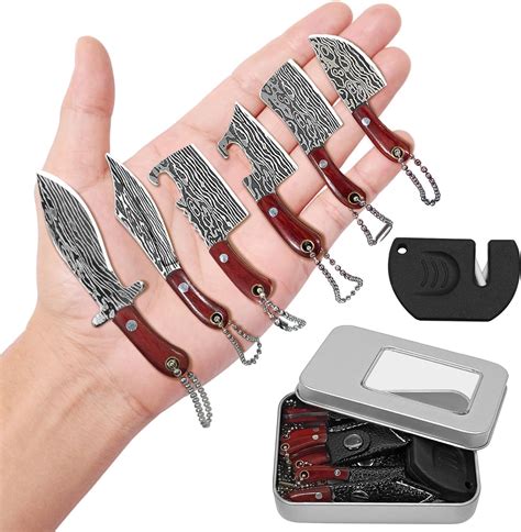 Jaezziy Mini Knife Set Damascus Pocket Knife Set With