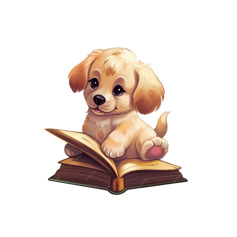 Lindo Perro Leyendo Un Libro De Dibujos Animados Ilustración Ai