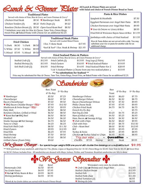 Wegeaux Café Menus In Westwego Louisiana United States