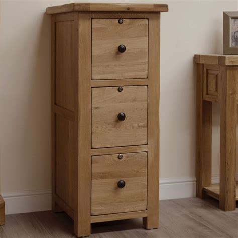 Rustic Solid Oak Furniture Three Drawer Lockable Filing Cabinet