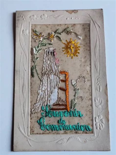 Cpa Fantaisie Carte Postale Brodee Souvenir De Communion Eur