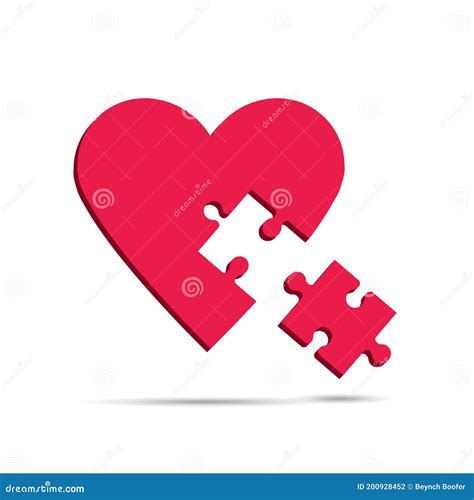 Red Heart And Missing Piece Vector Illustration For Valentine`s Day Stock Vector