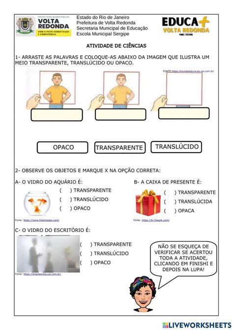 Objetos Transparentes Transl Cidos E Opacos Worksheet Ciencias