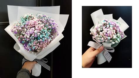 (ENG Sub)花束包裝｜DIY Baby's breath flower bouquet wrapping (滿天星花束包裝－畢業花束 ...