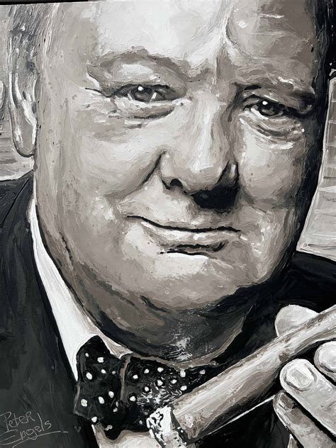 Winston Churchill V-sign cigar portrait painting by artist Peter Engels