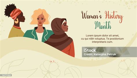 Womens History Month Horizontal Banner Young Womens Of Different