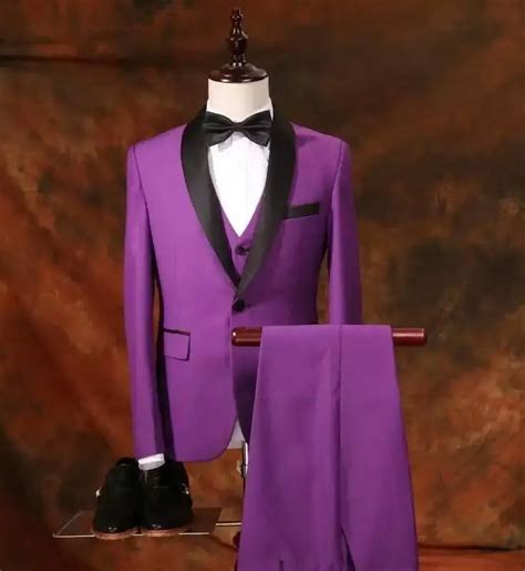 2017 Latest Coat Pant Designs Purple Groom Tuxedos Black Shawl Lapel Wedding Prom Party Suits