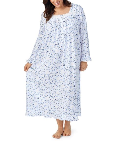 Eileen West Plus Size Cotton Floral Print Lace Trim Waltz Nightgown