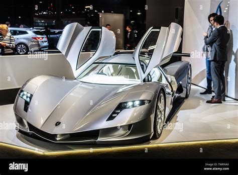 Paris, France, October 04, 2018: Aspark Owl at Mondial Paris Motor Show, all-electric battery ...